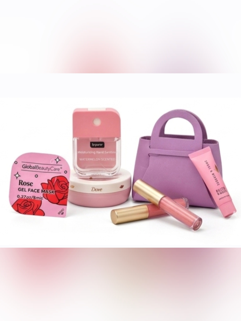 7pc Beauty Set -Dove And Watermelon With Leather Mini Bag. - Picture 3 of 4